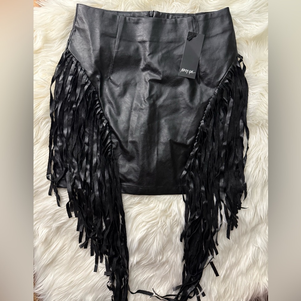 Nasty Gal Black Fringe Mini Skirt